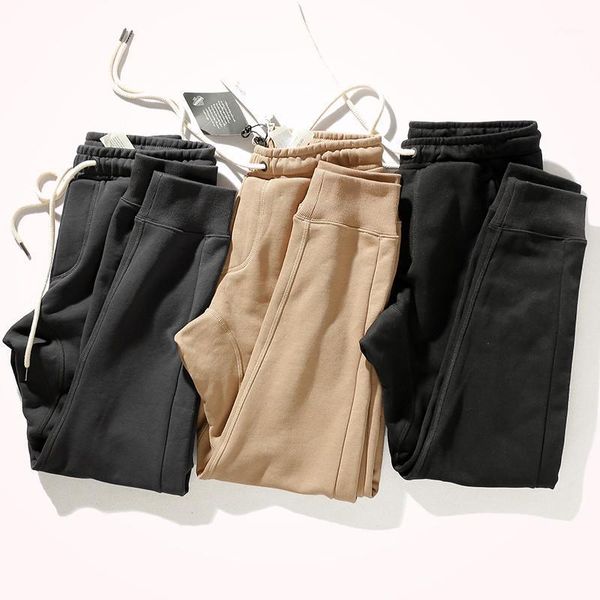 

velvet plus sweatpants for men's autumn and winter new warm and heavy weight knitted terry elastic waist drawstring leggings1, Black