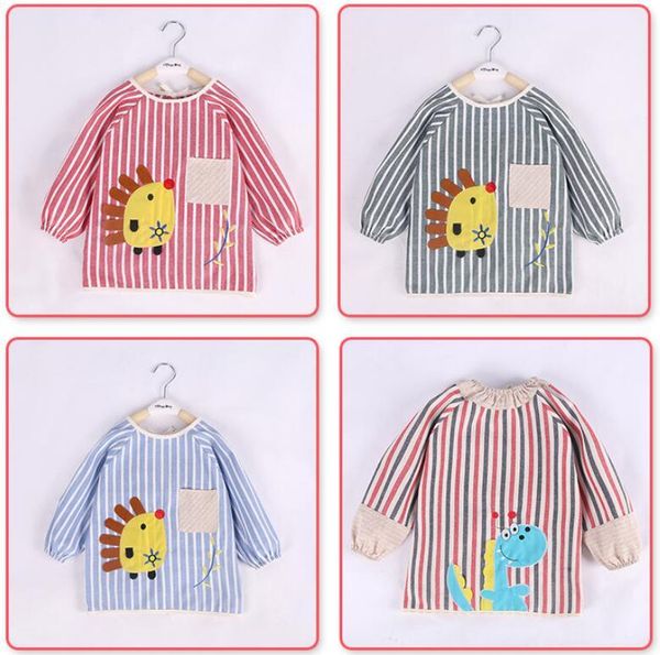 

baby toddler overalls cotton long sleeve bibs baby stripe burp cartoon feeding outfits apron eating clothes burp cloths, Slivery;white