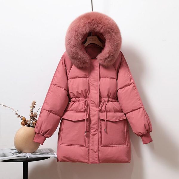 

women's down & parkas fashion jacket women s middle long large haircollar small waist jacket1, Black