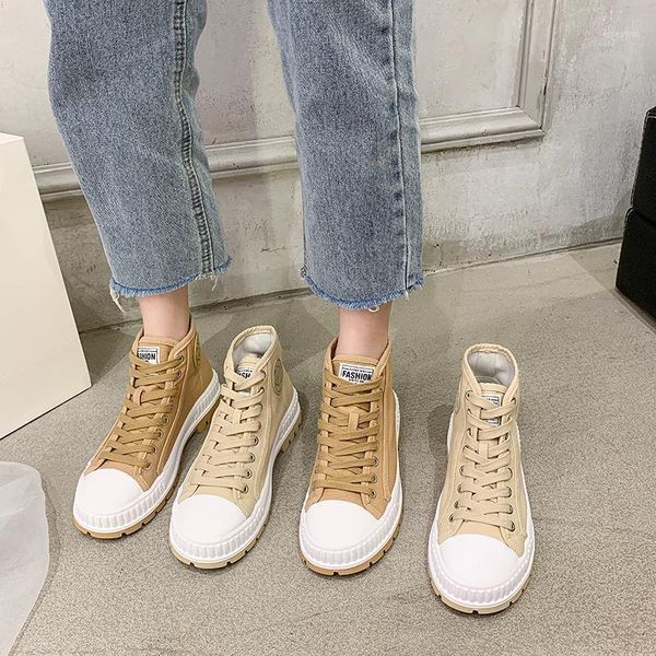 

canvas women's boots sneakers spring autumn new non-slip platform work shoes women's fashion sports lace-up casual short boots1, Black