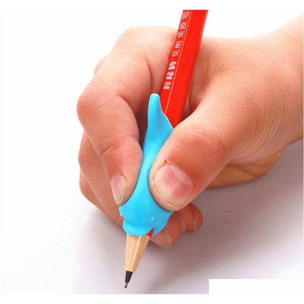 

10 pcs/lot dolphin fish writing posture correction device to hold a pen correction silicone stationery child student 71ufg