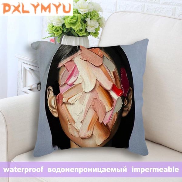

no face girl abstract art oil painting printed cushion covers waterproof linen cotton pillowcase throw pillow covers 45x45cm