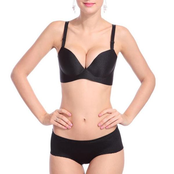 

women super push up bra for small breast gathered padded seamless solid underwear wire lingerie brasserie bras wholesale, Red;black