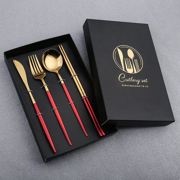 

2021 elegant gift box v four-piece 401 stainless steel cutlery set, golden cutlery, portuguese western tableware set