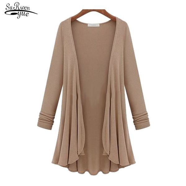 

new arrival khaki plus size cotton women autumn long sleeve solid jumper knitted cardigan sweater pull femme 5502 50 201202, White;black