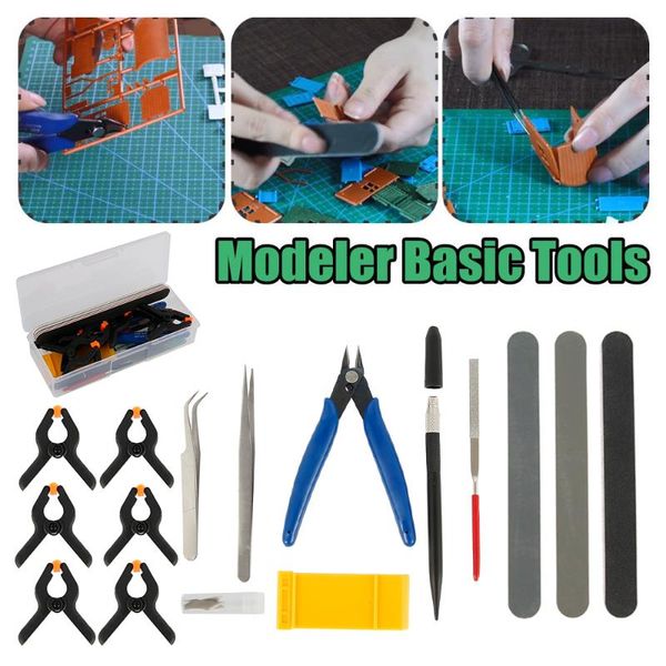 

professional hand tool sets 16 pcs model hobby making tools kit for car building tweezers cut pliers polished basic gundam
