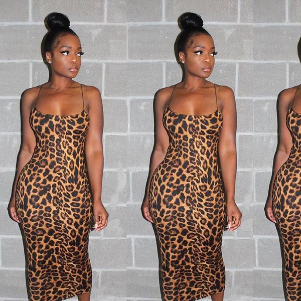 

cheetah leopard print midi dress women clothes plus size vestido elegant spaghetti strap bodycon night club dresses j30, Black;gray