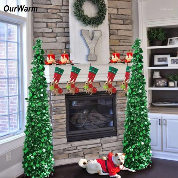 

christmas decorations ourwarm up tree artificial tinsel trees 2021 year for home gold/silver1