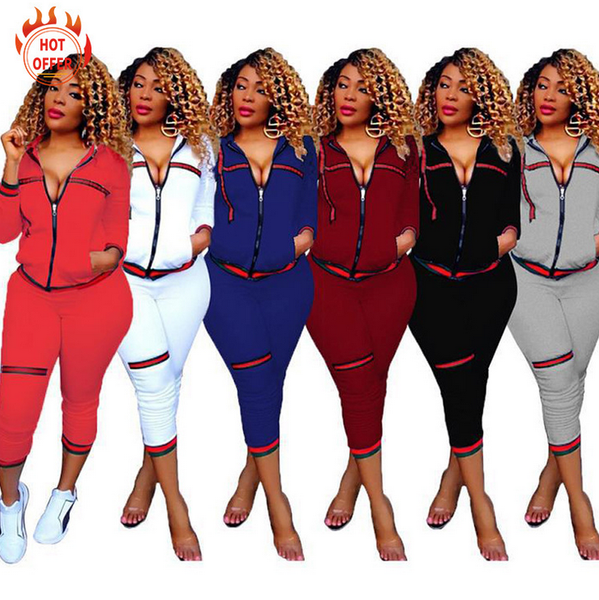 

women striped plus size 2 piece set fall winter clothing pants sweatshirt sportswear hoodies jacket leggings outfits outerwear bodysuit, White