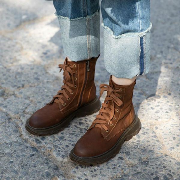 

ankle boots women leather low heels autumn shoes for women yelllow riding boots handmade genuine leather soft motorcycle, Black