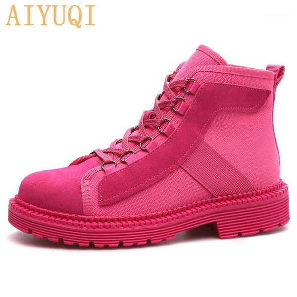 

boots aiyuqi women real leather 2021 autumn ankle canvas motorcycle ladies1, Black