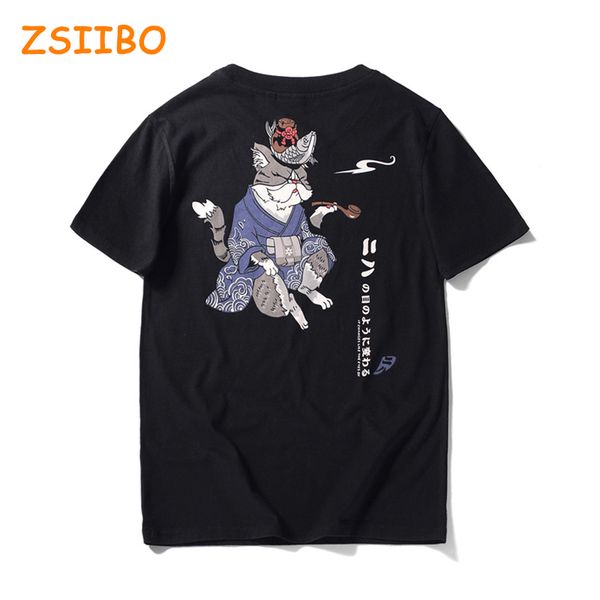 

japanese fashion brand short sleeved pipe cat printing personality youth half sleeve loose tee wgtx15 hooded sweatshirt hoodie men t shirt
