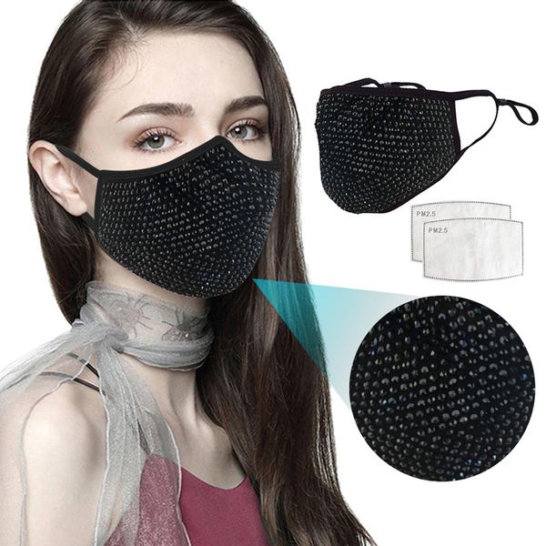 

women bling face mask fashion headband bandana reusable face mask masque coton lavable adulte mascherine masque mascarillas bbynhm, Black