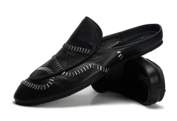 

dress shoes black white man fashion mules loafers 2021 leather real italy runway sapatos slippers slip on mocassion1