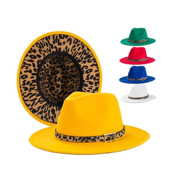 Leopard Fedora Hüte Frauen Männer Filz Hut Frau Mann Fedoras Männliche Mode Panama Kappen Weibliche Jazz Top Hut Zwei Farben breite Krempe Kappe Frühling Herbst Winter Großhandel 2022