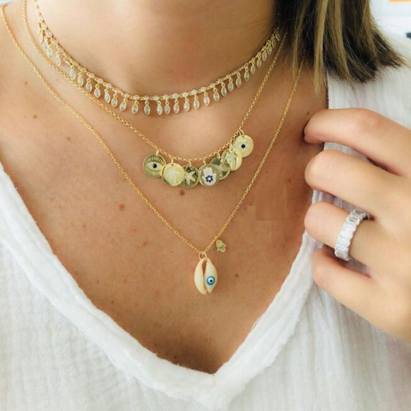 

multi coin collar eye hand sea star palm tree charm pendant choker necklace women statement necklace wedding jewelry gift1, Silver