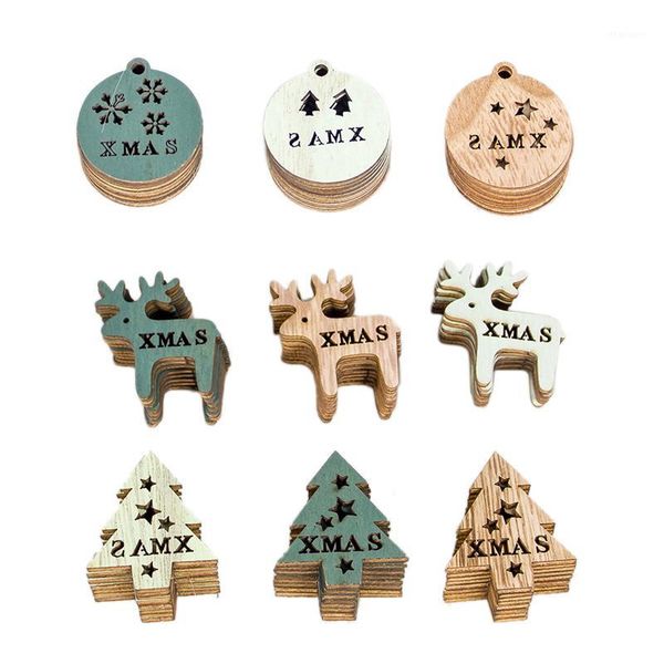 

72 pcs new year christmas tree wooden gadgets wood coloured drawing hollowing out christmas tree diy gadgets small wooden si1