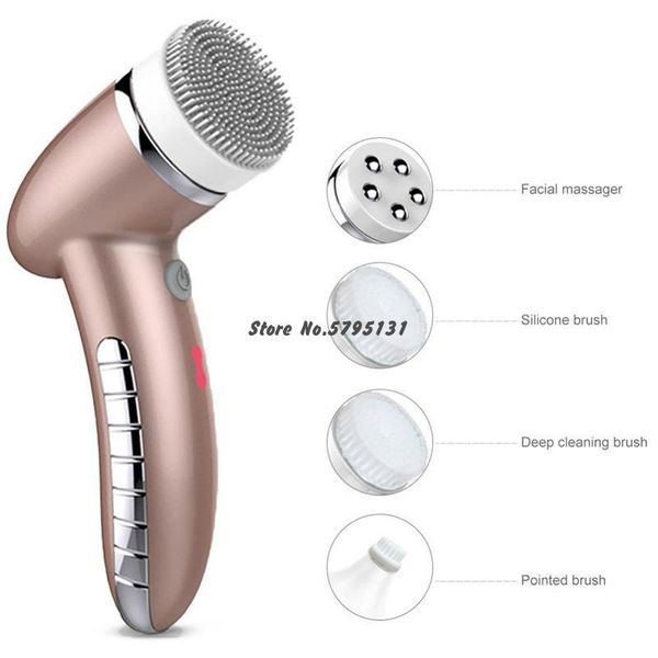 

electric massagers 4 in 1 facial cleansing brush sonic vibration mini face cleaner silicone deep pore cleaning massage waterproof