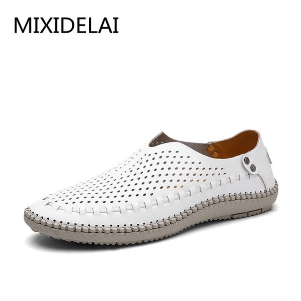 

mixidelai new summer causal loafers genuine leather moccasins men driving shoes flats for man size 38-46, Red;white