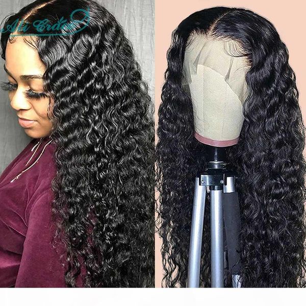 

ali grace wigs brazilian deep wave wigs with baby hair 5inch deep part lace pre plucked human hair lace part for women, Black;brown