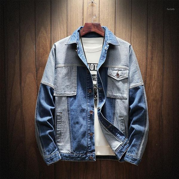 

fashion denim jacket men clothes 2018 autumn winter casual patchwork jean jacket streetwear jaqueta masculina men's coat m-5xl1, Black;brown