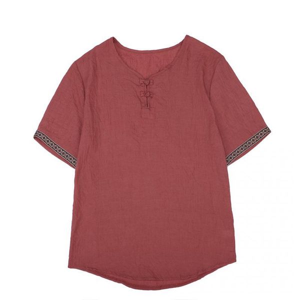 

традиционный китайский блуза 5xl плюс размер мужчина льняной рубашки с коротким рукавом летом китайской рубашки медитация традиционной одежд, Red