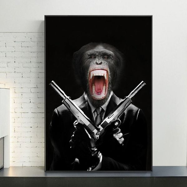 

плакаты обезьяна холдинг пушки wall art смешные животных печать рев обезьяна холст картина на стене картина для декора гостиной для спальни