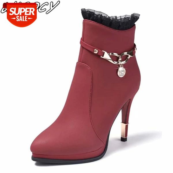 

2019 female new product occident style super high heel warm boots zipper shallow pointed fashion work boots #wf8p, Black