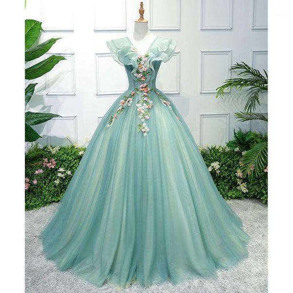 

party art performance stage solo costume chorus dress embroidered dames couture noble elegant gown birthday1, Black;gray