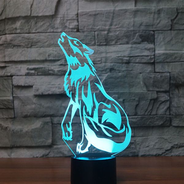 

2021 new wolf lamp 7 color changing 3d light visual led night lights for kids usb table lampa kgro