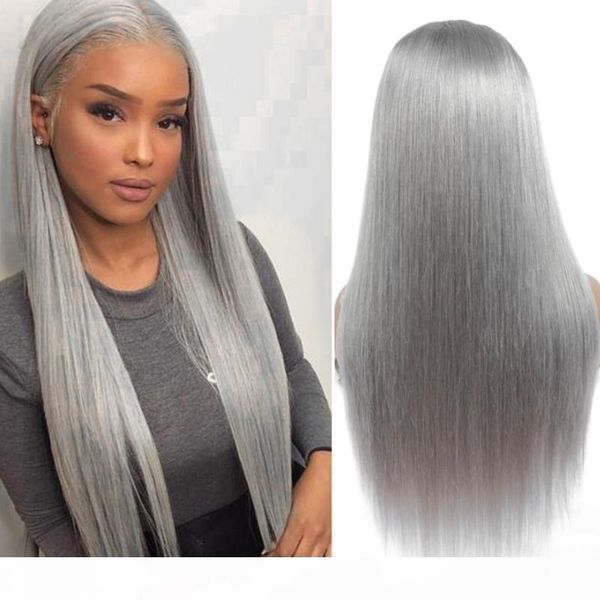 

grey color straight lace front wigs human hair brazilian vrigin hair lace front human wigs transparent bleached knots, Black;brown