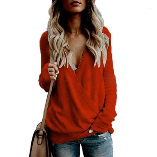 

autumn winter 2020 women's knitting sweater deep v-neck jumper cashmere solid color loose pullover clothing1, White;black