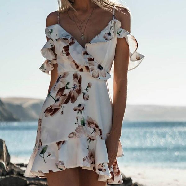 

summer short dress women casual mini white black ladies chiffon floral ruffle beach dresses vestido women clothes fashion, Black;gray