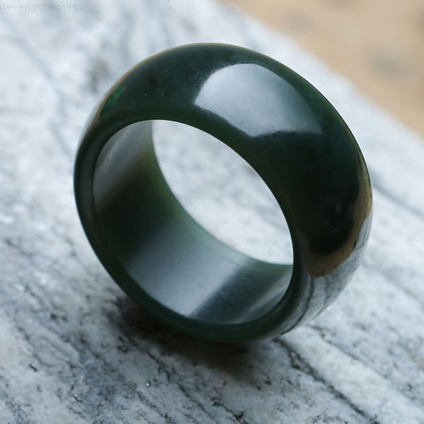 

green qing 100% hetian natural dark widen ring beautiful finger rings men women's jade jewelry, Golden;silver