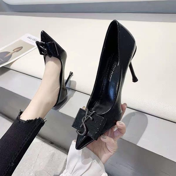 

silver high heels women's spring new fashion all-around pointy net red single shoes thin heel black shoes