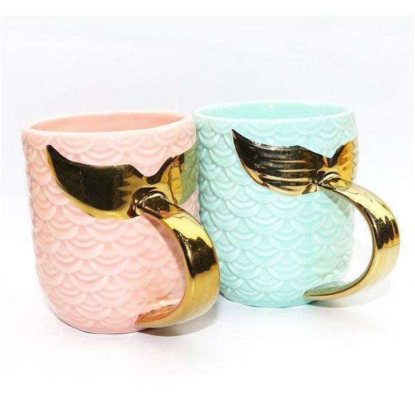 

breakfast milk cups with gold silver handle travel mugs mermaid tail ceramic tumbler creative ceramic cup teacup coffee mug bc bh1098