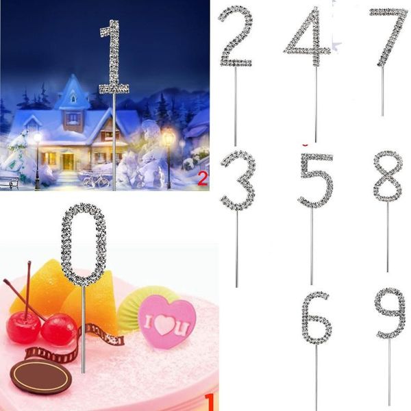 

cake pick silver number er clear rhinestone diamante gem 0 1 2 3 4 5 6 7 8 9
