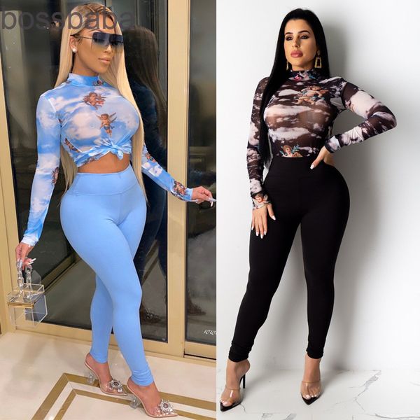 

2021 fashion women women two piece outfits casual clothes 2 piece sets skinny and long pant set, White
