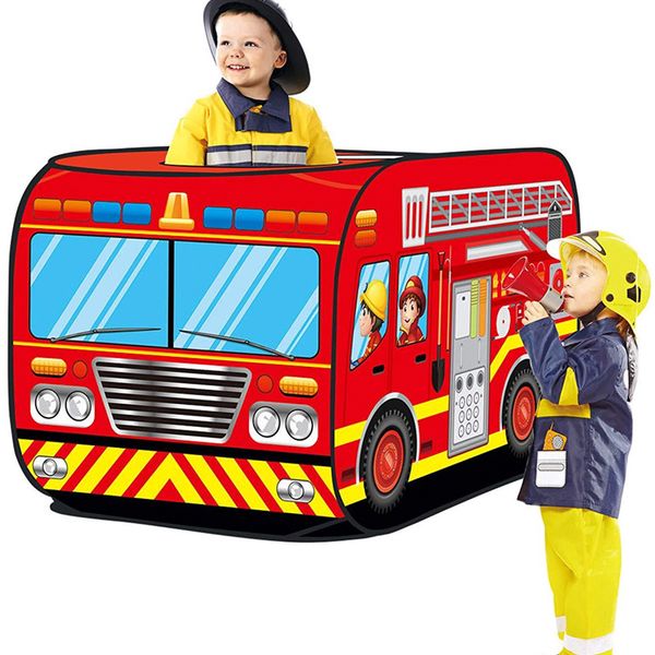 

game house play tent fire truck police bus foldable pop up toy playhouse cloth children's toy tent firefighting model house bus q1110