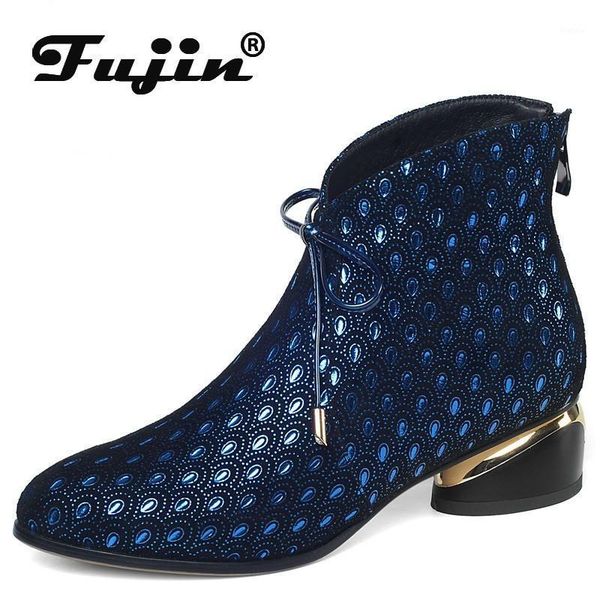 

fujin women boots winter new fashion sheepskin ankle boots outside warm mid heels round toe zip office women shoes fashion1, Black