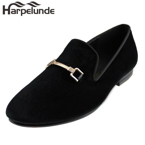 

harpelunde men christmas shoes buckle dress black velvet loafers