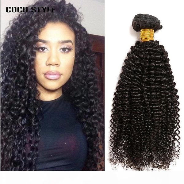 

1 bundle wholesale virgin hair kinky curly brazilian peruvian malaysian virgin indian human hair weave 8-28inch, Black