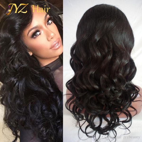 

jyz 100% unprocessed virgin brazilian loose wave wig with baby hair brazilian glueless full lace human hair wigs for black women wavy wig, Black;brown