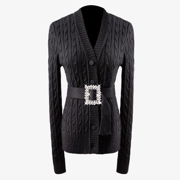 

women v-neck bandage black cardigan sweater women black vintage casual knitting 2020 new fashion clothes1, White