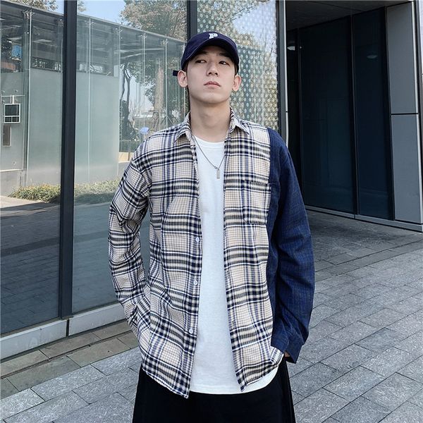 

2020 new shred fashion manly chemise homme plaid shirts long-sleeve shirt, White;black