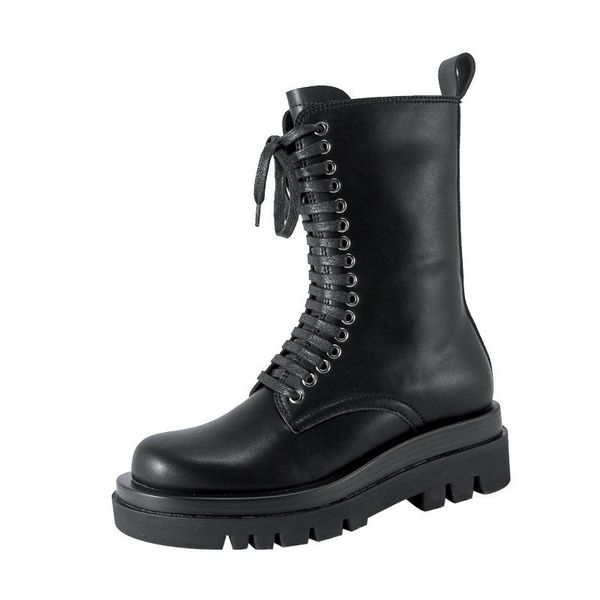 

black boots women 2020 thick bottom wedges heel lace up british style side zipper ankle boots ladies short boot
