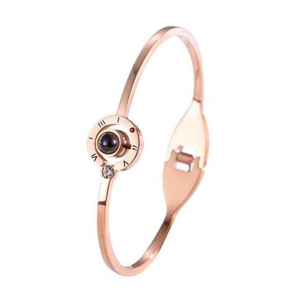 

fashion women rose gold 100 languages i love you memory bracelet stainless steel crystal charm wedding bracelets girl jewelry, Golden;silver