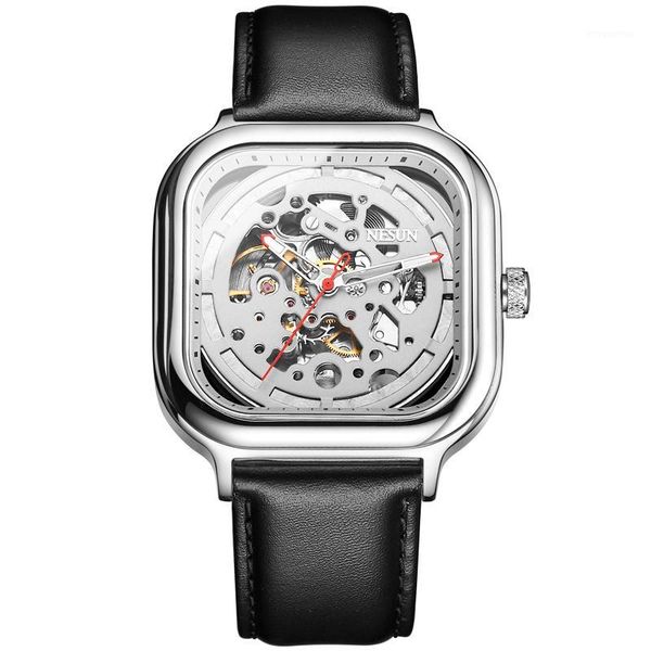 

nesun brand fashion luxury business waterproof men's watch luminous pointer automatic mechanical watch relogio masculino1, Slivery;brown