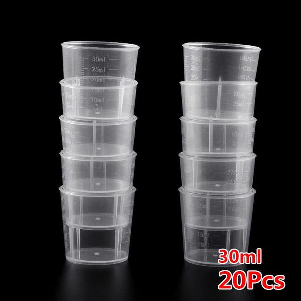 

20pcs 15 30 50ml transparent plastics measure cups dual scales cup container for measuring small amounts of liquids wmtsac bdesybag
