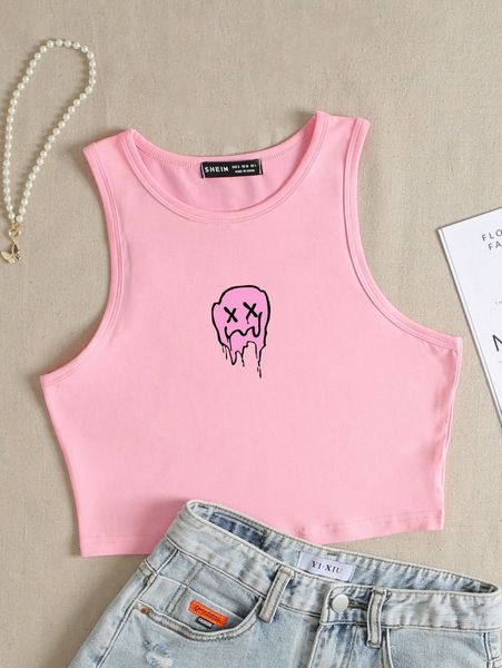 

cartoon graphic crop tank e5cl#, White